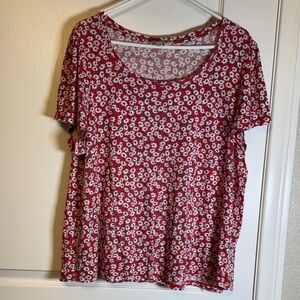 Lucky Brand Red White Floral Scoop Neck Shirt Blouse Size XL EUC #2227
